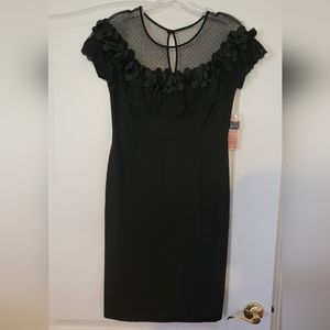 NUE, black dress with eyelet top and flowers, size 6 fits more like a 4, NWT